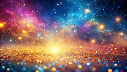 Obraz premium Abstract galaxy background with colorful glitter and sparkles in vibrant golden pink and blue hues