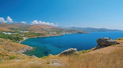 Picturesque Bay with Blue Waters and Mountain Landscape
