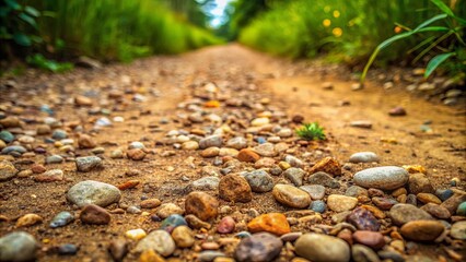 Close-up rough dirt path texture with small rocks and pebbles, perfect for nature and rustic themed designs