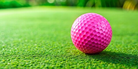 Naklejka premium Single pink golf ball on green putting green representing precision focus and goal pursuit