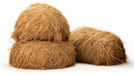 Golden yellow haystack isolated on a white background hay is a tightly joined bale of straw. Neural network ai generated art