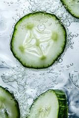 Cucumber slices submerged in crystal clear water