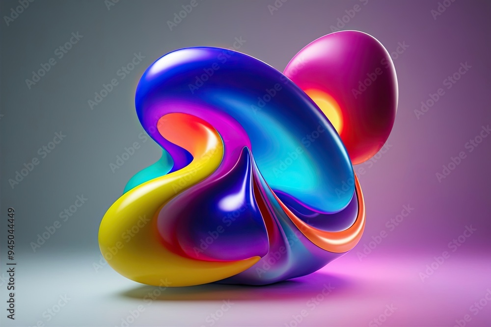 Poster vibrant 3d display of fluid morphing shapes with bright gradient spectrum