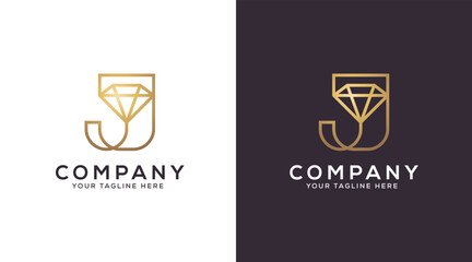 Jewel logo icon, luxury and elegant letter J with diamond icon logo	