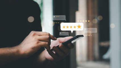 Customer review satisfaction feedback survey concept, User give rating to service experience on...