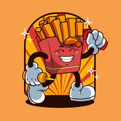 Smiling Fries Character Illustration Vintage and Retro Style