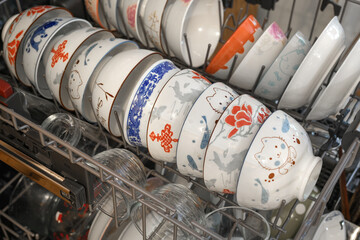 dirty bowls in the dishwasher