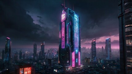 Cyberpunk-Inspired Urban Street with Glistening Reflections of Neon Signs