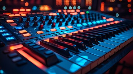 Obraz premium A keyboard with keys arranged in a non-standard layout for specialized tasks, like music production or video editing.