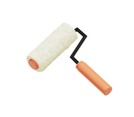 Top view of new foam paint roller with orange plastic handle isolated on white. 3D render