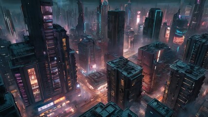 Cyberpunk-Inspired Urban Street with Glistening Reflections of Neon Signs