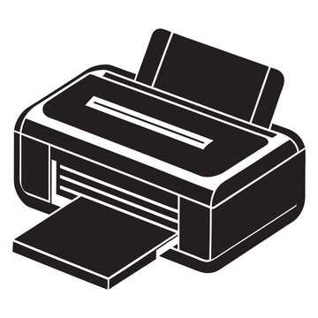 recommend clip art: Black and white silhouette of a printer printing Vector illustration