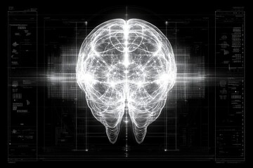 Fototapeta premium Abstract digital art of a human brain with neural connections symbolizing the intersection of technology and neuroscience in a futuristic high tech environment