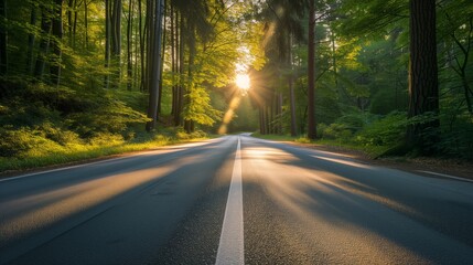 Obraz premium Serene Forest Road Sunrise