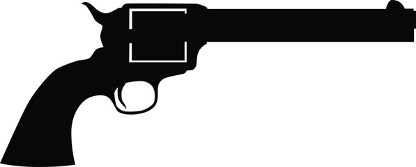 Handgun silhouette illustration. Pistol side view. Army weapon illustration.