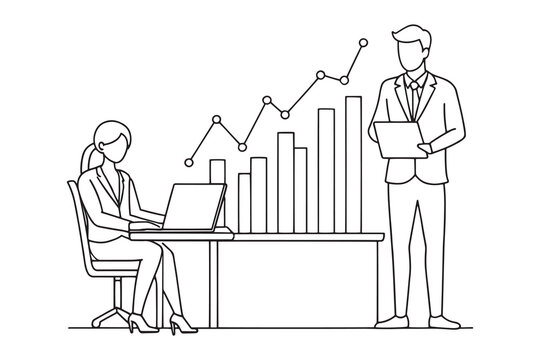 business people working, graph, black and white clip art preview