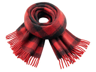 Red and Black Plaid Scarf with Fringes