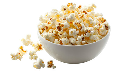 White Bowl of Popcorn with Scattered Kernels