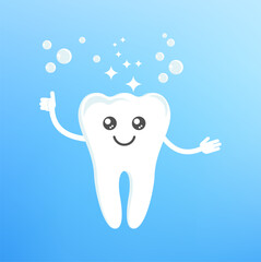 Cute happy smiling tooth. Oral health and hygiene.