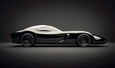 Gray modern car on black background. 