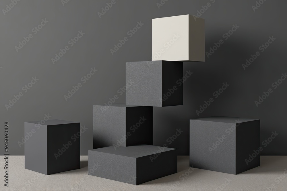 Poster surreal three-dimensional blocks on charcoal grey canvas for creative designs