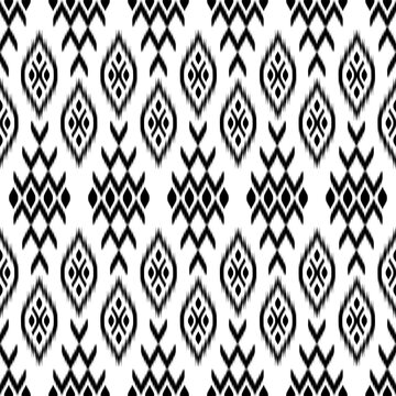 Black White Color of Ikat pattern, Thai art design, Ikat Ornament style, Ikat Print. Abstract geometric seamless pattern traditional ethic for decoration, clothing, fabric, textile, fashion.