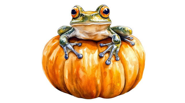 recommend clip art: Cute Green Frog Sitting on a Pumpkin