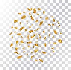 Golden confetti. Explosion of gold ribbon particles.