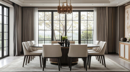 Fototapeta premium Simple yet sophisticated dining table and chairs with a modern design, perfectly