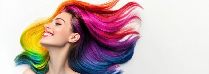 Obraz premium Vibrant Rainbow Hair and Smiling Woman