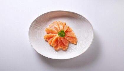 Sashimi on white plate with white background isolated