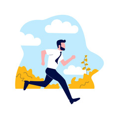 Employee Businessman Man Running Fast Go to Work with Park Background