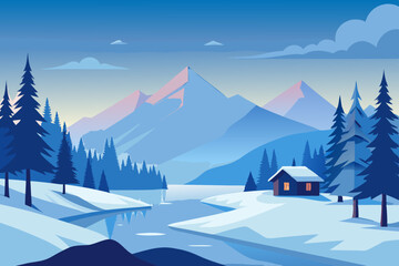 Foggy Winter Landscape Vector Art