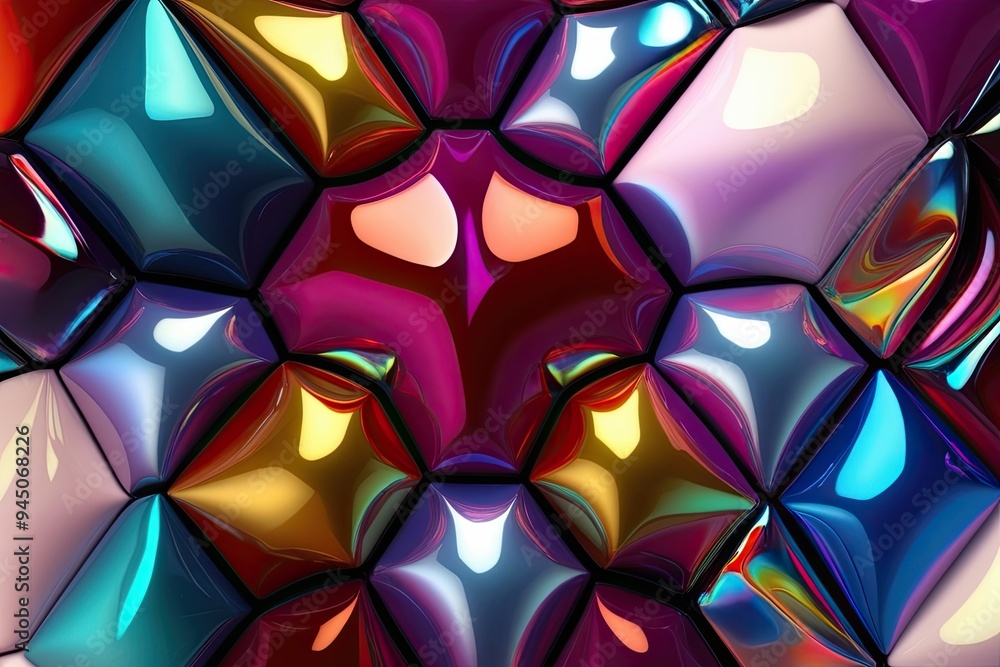 Poster vivid three-dimensional tessellated configurations with glossy elements and fluid spectrum