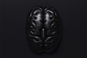 Black brain shaped design on a dark background symbolizing mystery depth and the complexities of the human mind and cognitive processes in a sleek minimalist style
