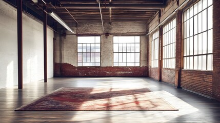 Fototapeta premium Airy and Spacious Industrial Style Loft with High Ceilings Large Windows and Minimalist Decor in a Converted Warehouse Building