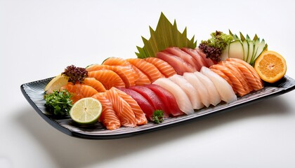 Sashimi platter with white background isolated