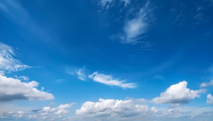 Obraz premium The blue sky was dotted with white clouds over the mountainside plain landscape.