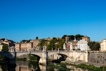 Obraz premium View to city of Rome and Tiber from Saint Angelo bridge, Rome, Italy