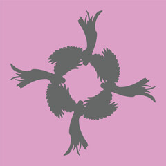 ceramic vector design with dark colored bird motifs on a pink background