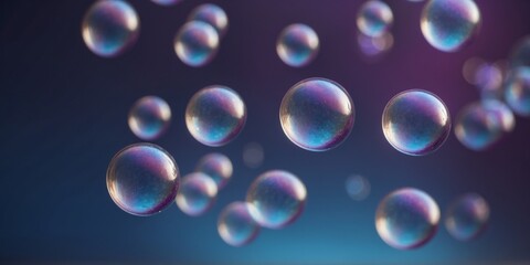 Magical shimmering soap bubbles on a dreamy blue and purple background.
