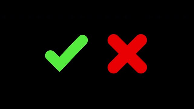 Tick and cross signs. False and true, right and wrong. Correct and incorrect, accept and reject. Green checkmark and red cross icons for yes and no, Answer right and wrong checklist pack.