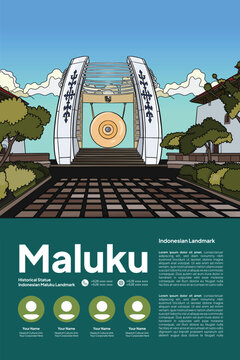 Indonesian Maluku culture and Landmark illustration layout template design