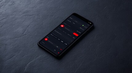 A smartphone displaying a dark-themed interface with various controls and indicators.
