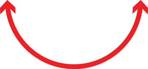 Dual semi circle arrow. Semicircular curved thin long double ended arrow on background .