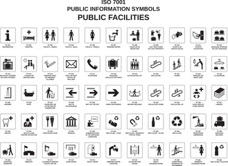 set of iso 7001 public facilities symbols on white background