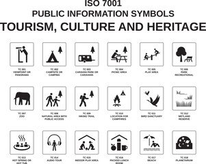 set of iso 7001 tourism, culture and heritage symbols on white background