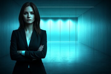 Confident woman in a high tech office environment embodying professionalism power and the modern businesswomans role in a cutting edge digital world