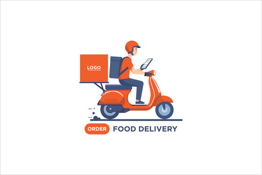 Motorcycle delivery man with packages illustration.