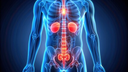 A 3D illustration of the human urinary system highlighting the kidneys, bladder, and urethra, with red inflamed areas indicating infection and discomfort.